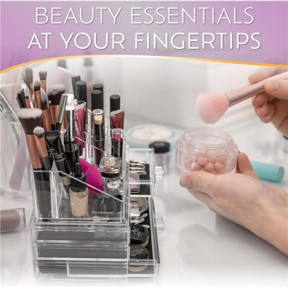 Clear Acrylic Makeup Organizer with Drawers Vanity Cosmetic Storage Box Countert - Picture 3 of 6